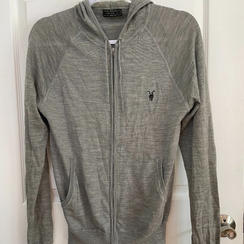 AllSaints Merino Wool Zip Hoodie Sweater - Grey S